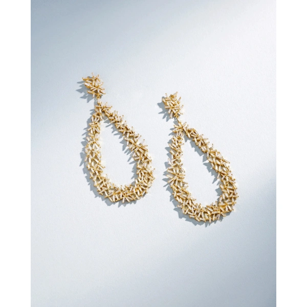 Suzanne Kalan Classic Diamond Criss Cross Drop Earrings in 18K Yellow Gold | Fine Earrings | Coveti