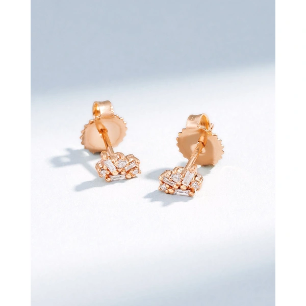 Suzanne Kalan Classic Diamond Felicity Studs in 18K Rose Gold | Fine Earrings | Coveti