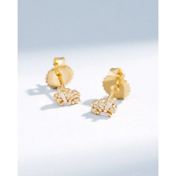 Suzanne Kalan Classic Diamond Felicity Studs in 18K Yellow Gold | Fine Earrings | Coveti