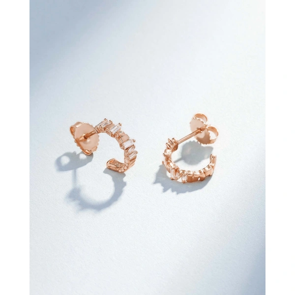 Suzanne Kalan Classic Diamond & Gold Mini Hoops in 18K Rose Gold | Fine Earrings | Coveti