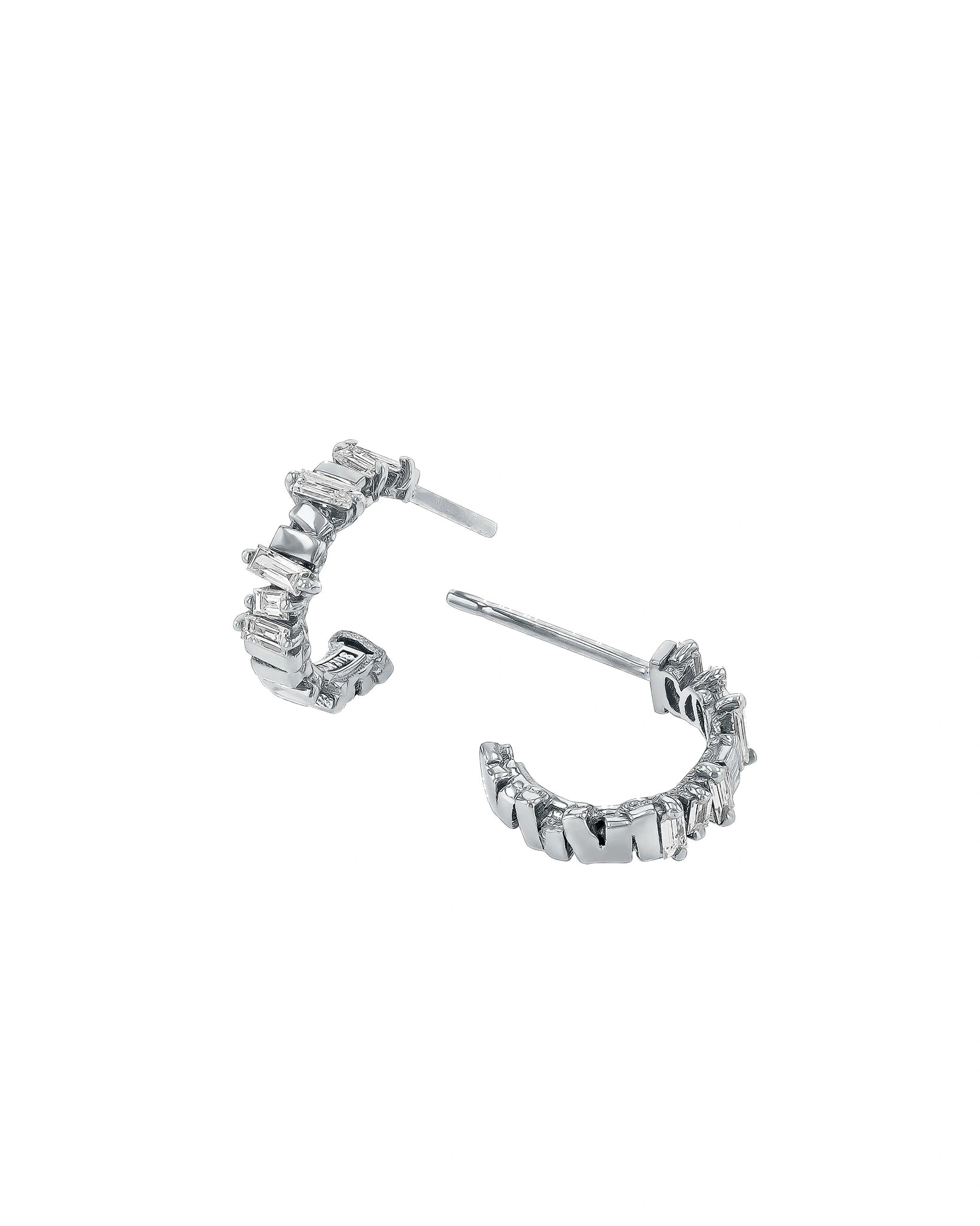 Suzanne Kalan Classic Diamond & Gold Mini Hoops in 18K White Gold Suzanne Kalan Classic Diamond & Gold Mini Hoops in 18K White Gold | Fine Earrings | Coveti