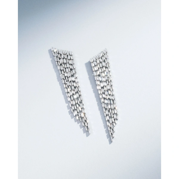 Suzanne Kalan Classic Diamond Icicle Drop Earrings in 18K White Gold | Fine Earrings | Coveti