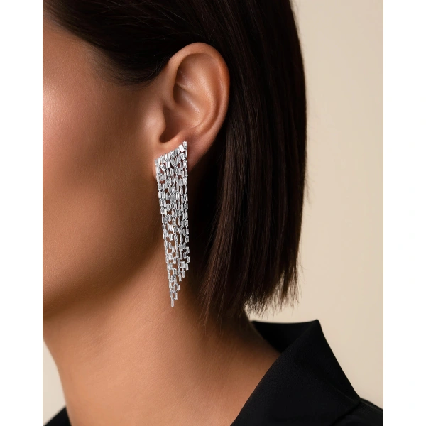 Suzanne Kalan Classic Diamond Icicle Drop Earrings in 18K White Gold | Fine Earrings | Coveti