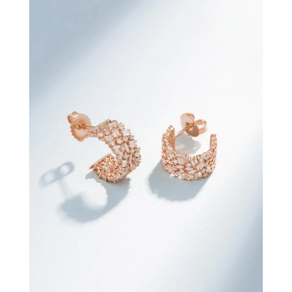 Suzanne Kalan Classic Diamond Icon Midi Hoops in 18K Rose Gold | Fine Earrings | Coveti