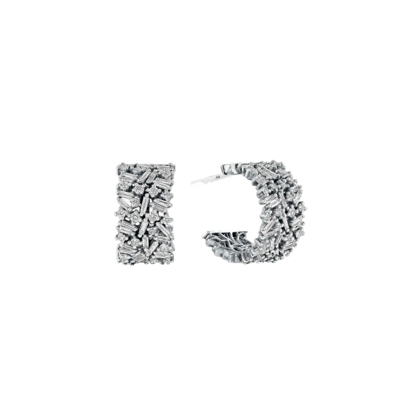 Suzanne Kalan Classic Diamond Icon Midi Hoops in 18K White Gold | Fine Earrings | Coveti