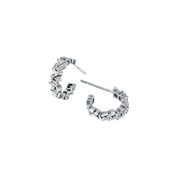 Suzanne Kalan Classic Diamond Icon Mini Hoops in 18K White Gold | Fine Earrings | Coveti