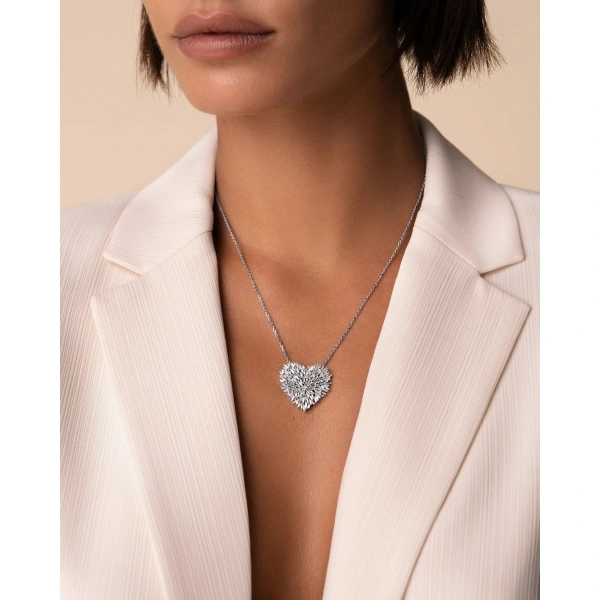 Suzanne Kalan Classic Diamond Large Heart Pendant in 18K White Gold | Fine Necklaces | Coveti