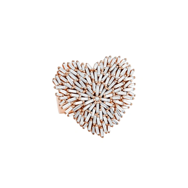 Suzanne Kalan Classic Diamond Large Heart Ring in 18K Rose Gold | Fine Rings | Coveti
