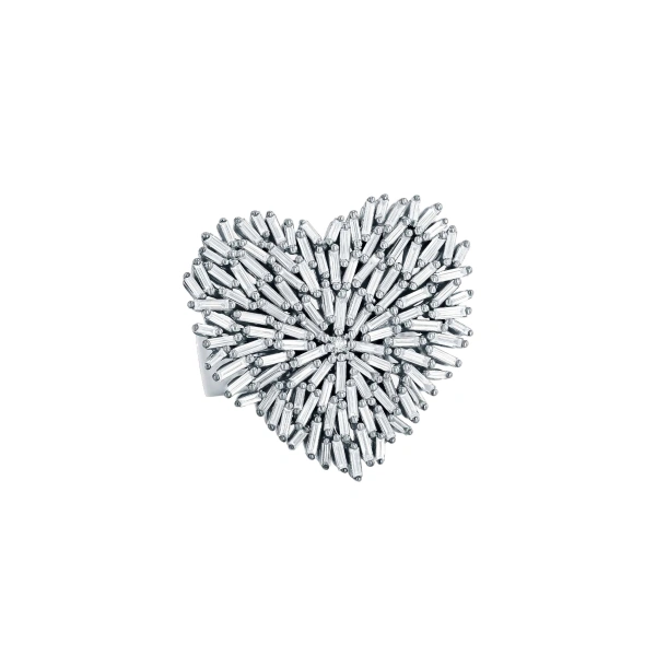 Suzanne Kalan Classic Diamond Large Heart Ring in 18K White Gold | Fine Rings | Coveti