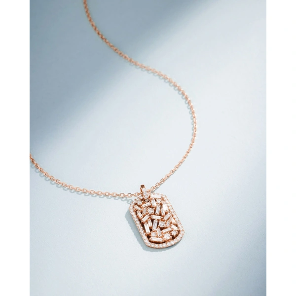 Suzanne Kalan Classic Diamond Medium Dog Tag Pendant in 18K Rose Gold | Fine Necklaces | Coveti