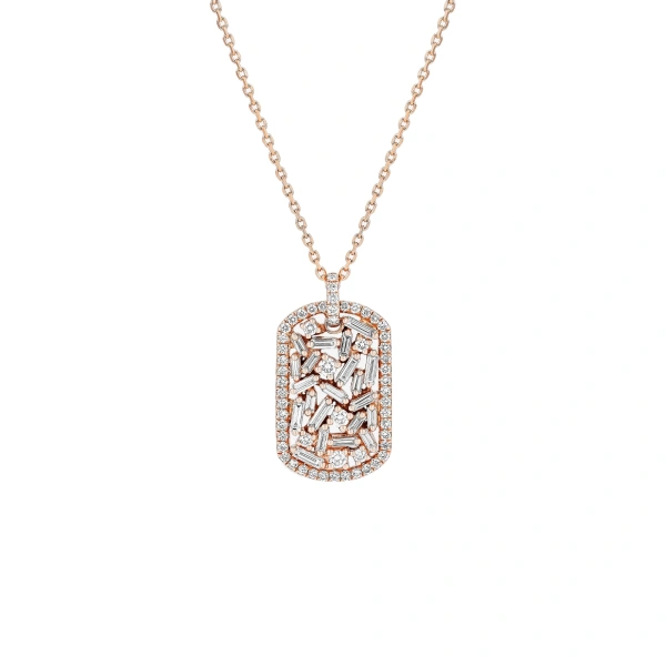 Suzanne Kalan Classic Diamond Medium Dog Tag Pendant in 18K Rose Gold | Fine Necklaces | Coveti