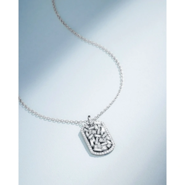 Suzanne Kalan Classic Diamond Medium Dog Tag Pendant in 18K White Gold | Fine Necklaces | Coveti