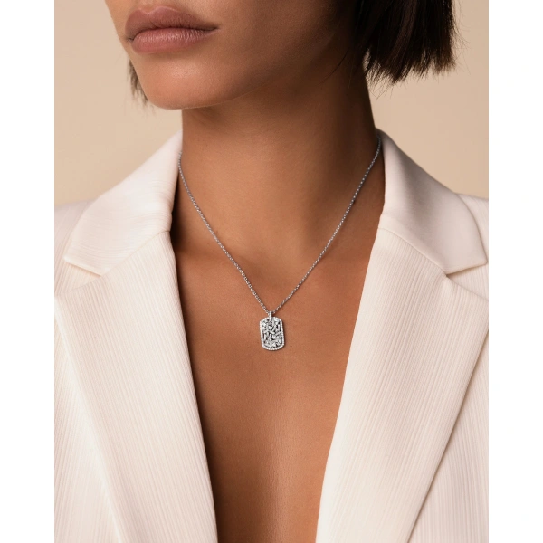 Suzanne Kalan Classic Diamond Medium Dog Tag Pendant in 18K White Gold | Fine Necklaces | Coveti