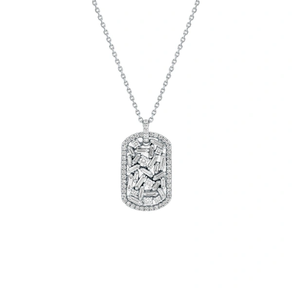 Classic Diamond Medium Dog Tag Pendant in 18K White Gold