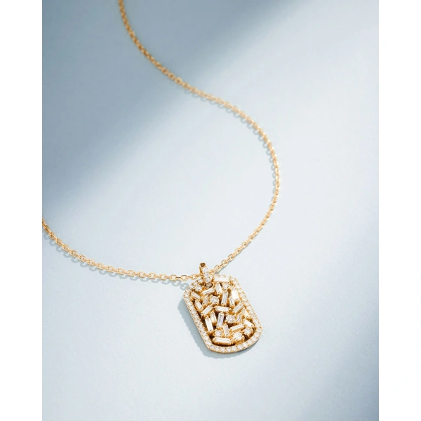 Suzanne Kalan Classic Diamond Medium Dog Tag Pendant in 18K Yellow Gold | Fine Necklaces | Coveti
