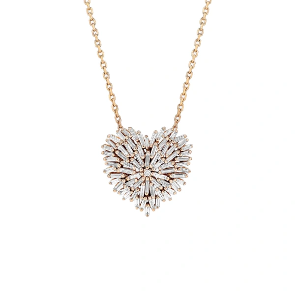 Suzanne Kalan Classic Diamond Medium Heart Pendant in 18K Rose Gold | Fine Necklaces | Coveti