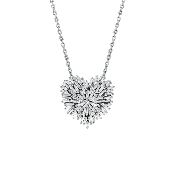 Suzanne Kalan Classic Diamond Medium Heart Pendant in 18K White Gold | Fine Necklaces | Coveti