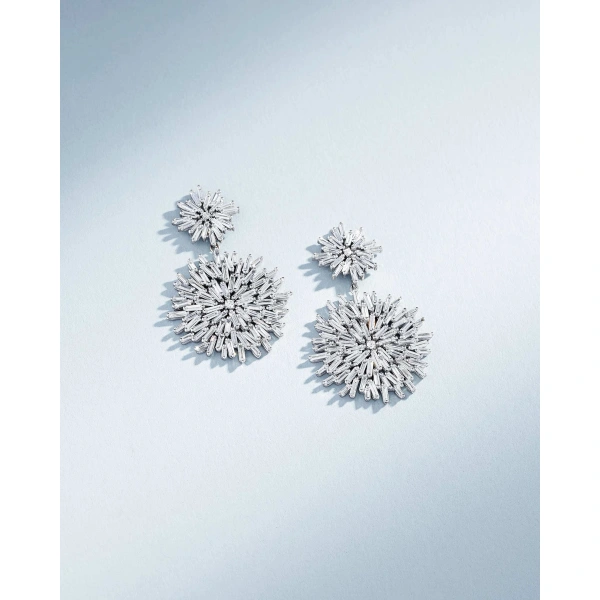 Suzanne Kalan Classic Diamond Midi Flower Drop Earrings in 18K White Gold | Fine Earrings | Coveti