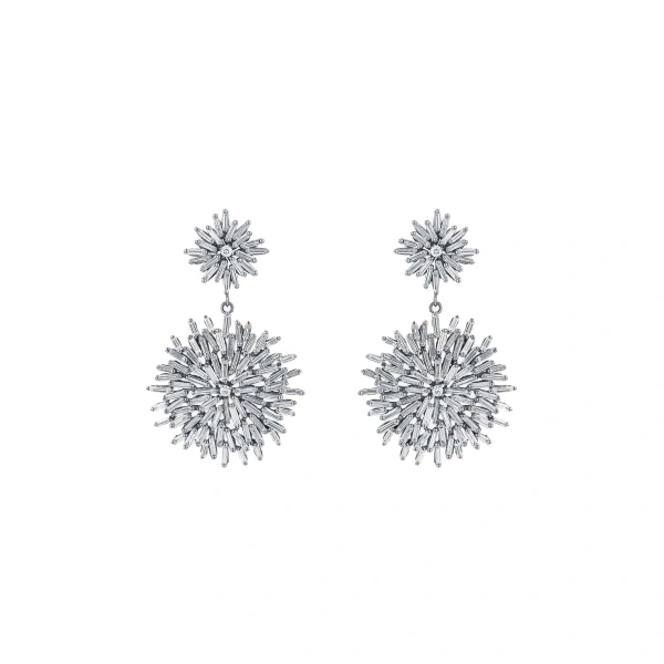 Suzanne Kalan Classic Diamond Midi Flower Drop Earrings in 18K White Gold | Fine Earrings | Coveti