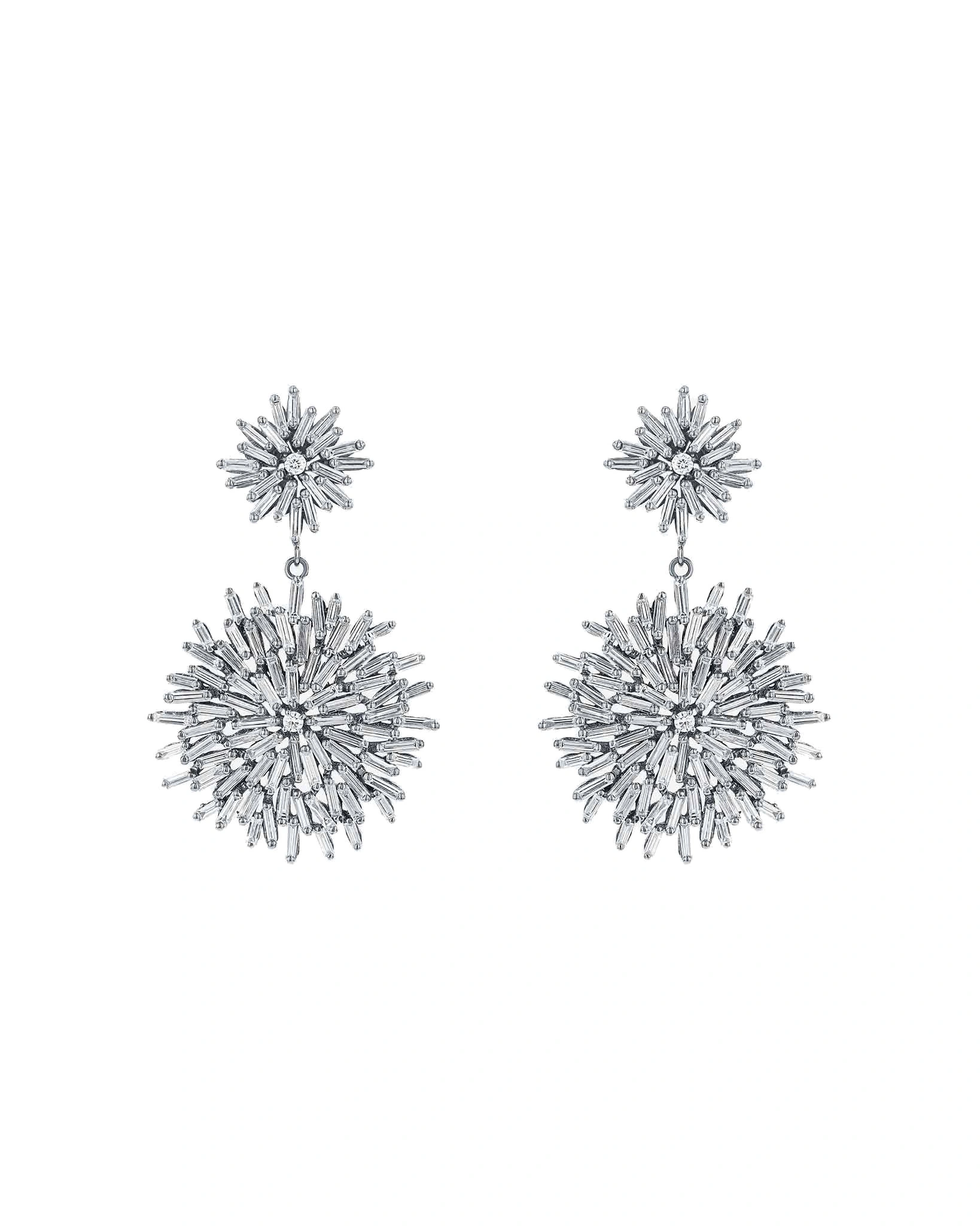 Suzanne Kalan Classic Diamond Midi Flower Drop Earrings in 18K White Gold Suzanne Kalan Classic Diamond Midi Flower Drop Earrings in 18K White Gold | Fine Earrings | Coveti