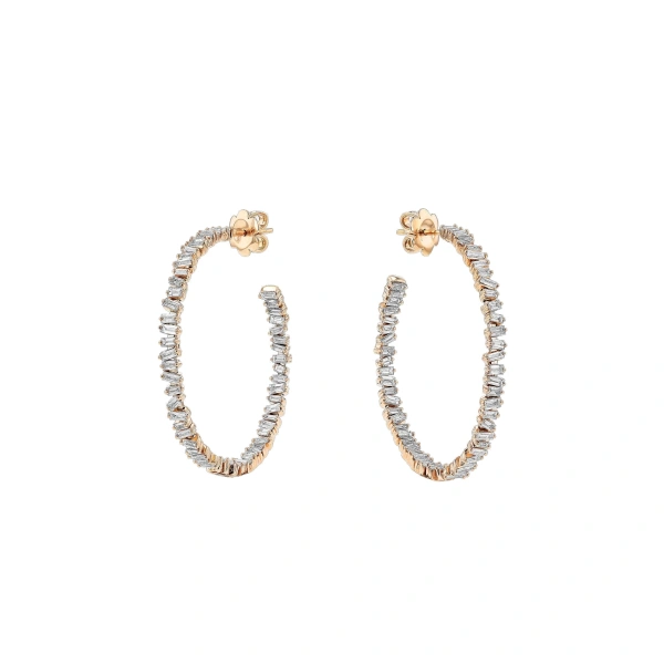 Suzanne Kalan Classic Diamond Midi Hoops in 18K Rose Gold | Fine Earrings | Coveti