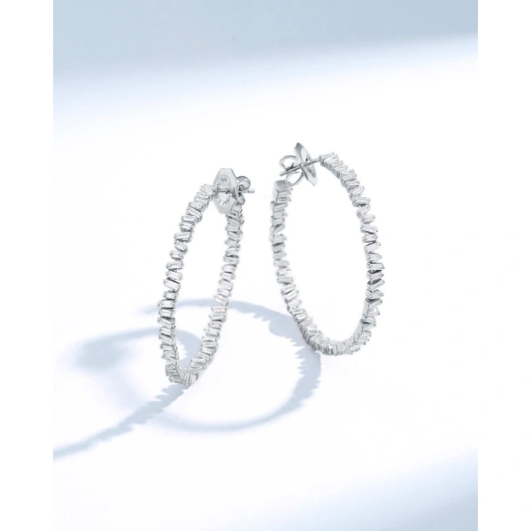 Suzanne Kalan Classic Diamond Midi Hoops in 18K White Gold | Fine Earrings | Coveti
