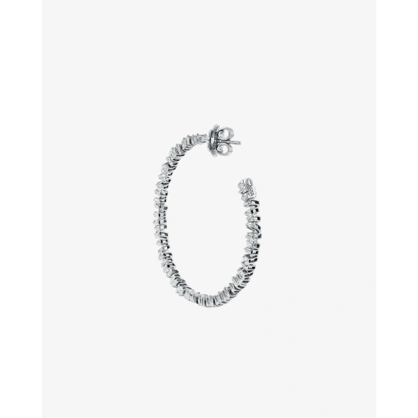 Suzanne Kalan Classic Diamond Midi Hoops in 18K White Gold | Fine Earrings | Coveti
