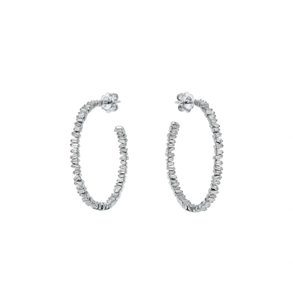 Suzanne Kalan Classic Diamond Midi Hoops in 18K White Gold | Fine Earrings | Coveti