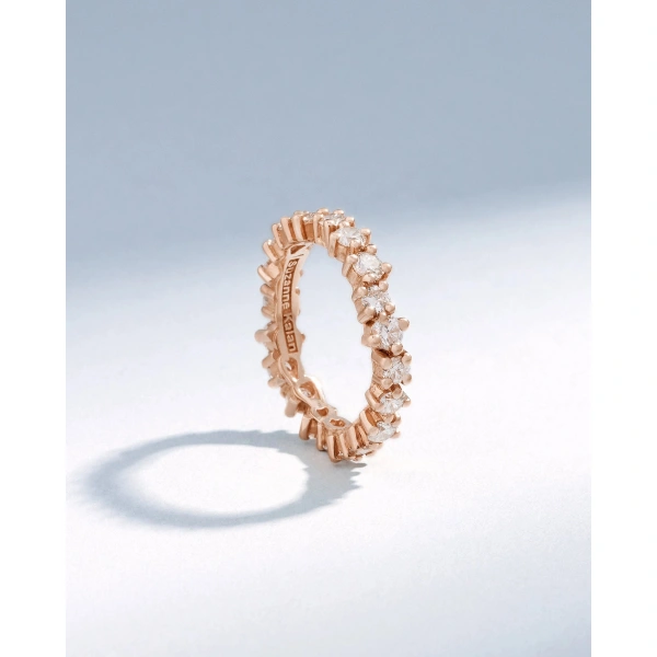 Suzanne Kalan Classic Diamond Midi Round Eternity Band in 18K Rose Gold | Fine Rings | Coveti