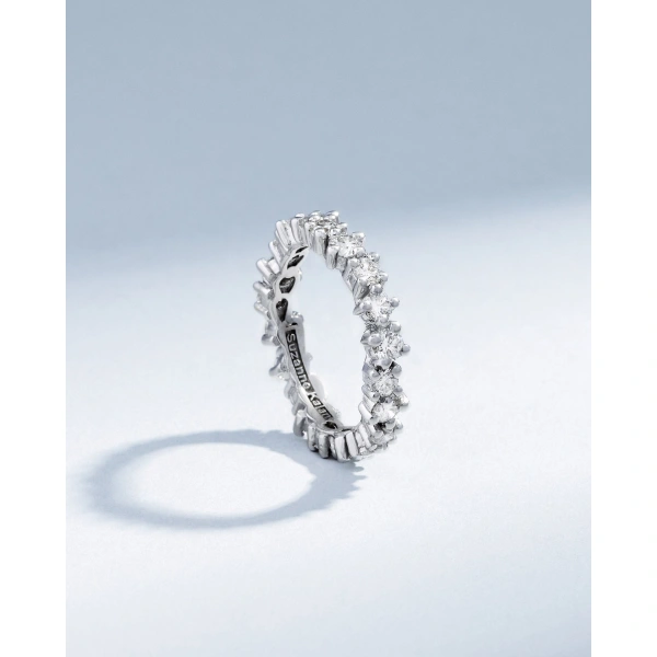 Suzanne Kalan Classic Diamond Midi Round Eternity Band in 18K White Gold | Fine Rings | Coveti