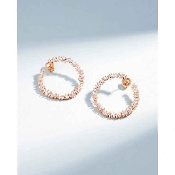 Suzanne Kalan Classic Diamond Midi Sideways Hoops in 18K Rose Gold | Fine Earrings | Coveti