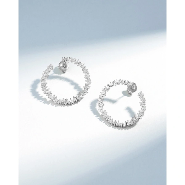 Suzanne Kalan Classic Diamond Midi Sideways Hoops in 18K White Gold | Fine Earrings | Coveti