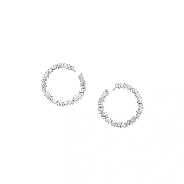 Classic Diamond Midi Sideways Hoops in 18K White Gold
