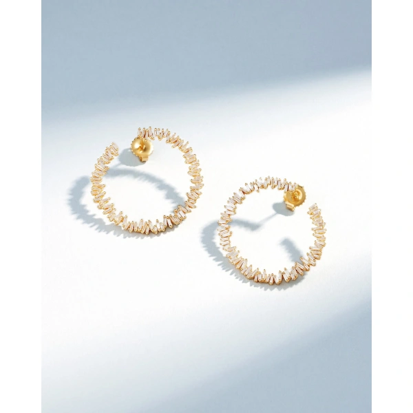 Suzanne Kalan Classic Diamond Midi Sideways Hoops in 18K Yellow Gold | Fine Earrings | Coveti