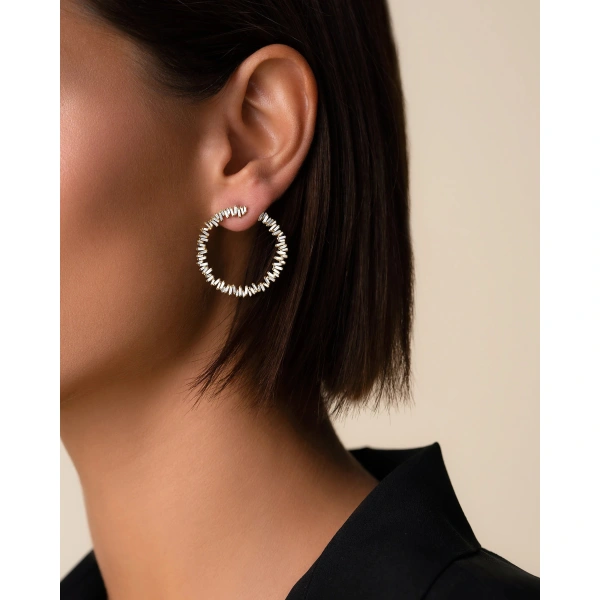 Suzanne Kalan Classic Diamond Midi Sideways Hoops in 18K Yellow Gold | Fine Earrings | Coveti