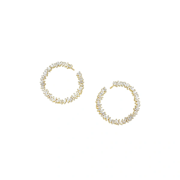 Classic Diamond Midi Sideways Hoops in 18K Yellow Gold