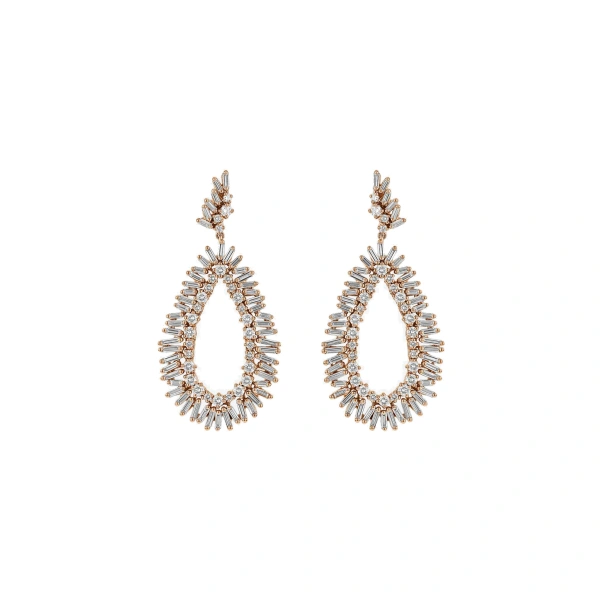Suzanne Kalan Classic Diamond Midi Tear Drop Earrings in 18K Rose Gold | Fine Earrings | Coveti