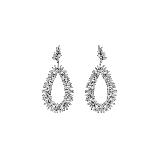 Suzanne Kalan Classic Diamond Midi Tear Drop Earrings in 18K White Gold | Fine Earrings | Coveti