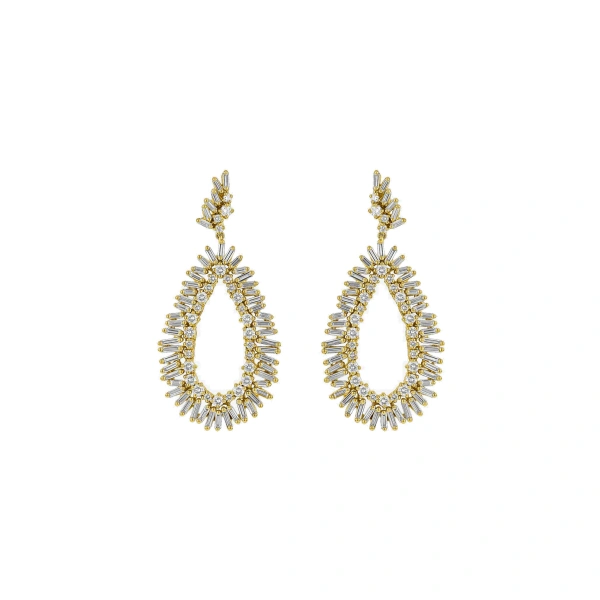 Classic Diamond Midi Tear Drop Earrings in 18K Yellow Gold