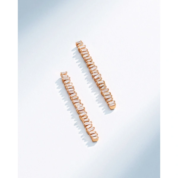 Suzanne Kalan Classic Diamond Midi Tennis Drop Earrings in 18K Rose Gold | Fine Earrings | Coveti