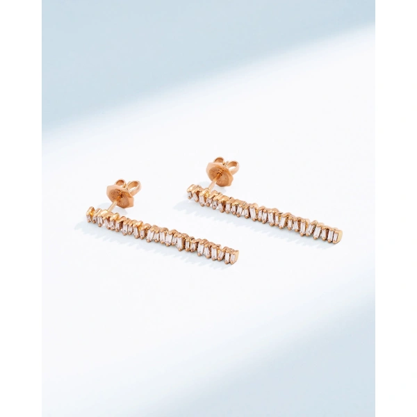 Suzanne Kalan Classic Diamond Midi Tennis Drop Earrings in 18K Rose Gold | Fine Earrings | Coveti
