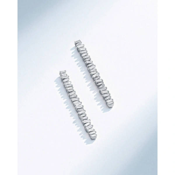 Suzanne Kalan Classic Diamond Midi Tennis Drop Earrings in 18K White Gold | Fine Earrings | Coveti