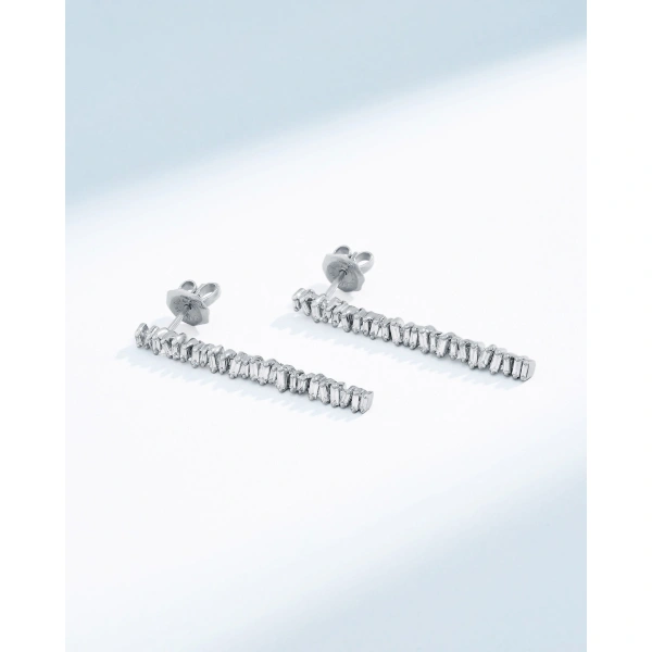 Suzanne Kalan Classic Diamond Midi Tennis Drop Earrings in 18K White Gold | Fine Earrings | Coveti