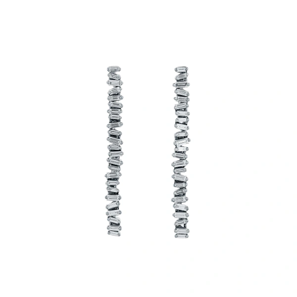 Suzanne Kalan Classic Diamond Midi Tennis Drop Earrings in 18K White Gold | Fine Earrings | Coveti