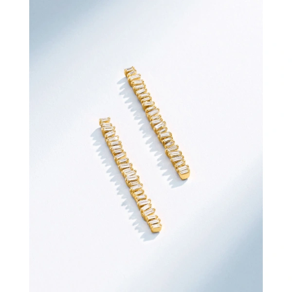 Suzanne Kalan Classic Diamond Midi Tennis Drop Earrings in 18K Yellow Gold | Fine Earrings | Coveti