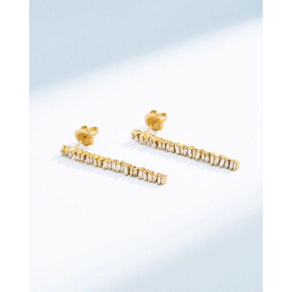 Suzanne Kalan Classic Diamond Midi Tennis Drop Earrings in 18K Yellow Gold | Fine Earrings | Coveti