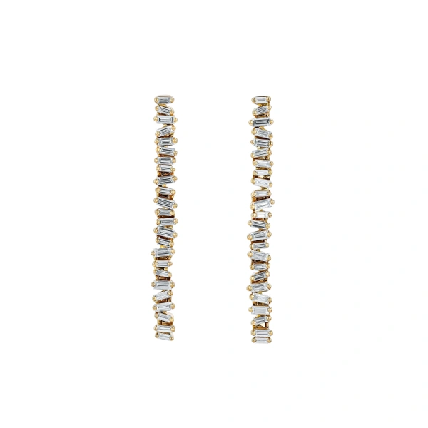 Suzanne Kalan Classic Diamond Midi Tennis Drop Earrings in 18K Yellow Gold | Fine Earrings | Coveti