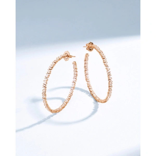 Suzanne Kalan Classic Diamond Milli Hoops in 18K Rose Gold | Fine Earrings | Coveti