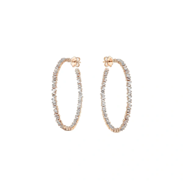 Suzanne Kalan Classic Diamond Milli Hoops in 18K Rose Gold | Fine Earrings | Coveti