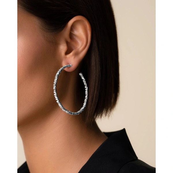 Suzanne Kalan Classic Diamond Milli Hoops in 18K White Gold | Fine Earrings | Coveti